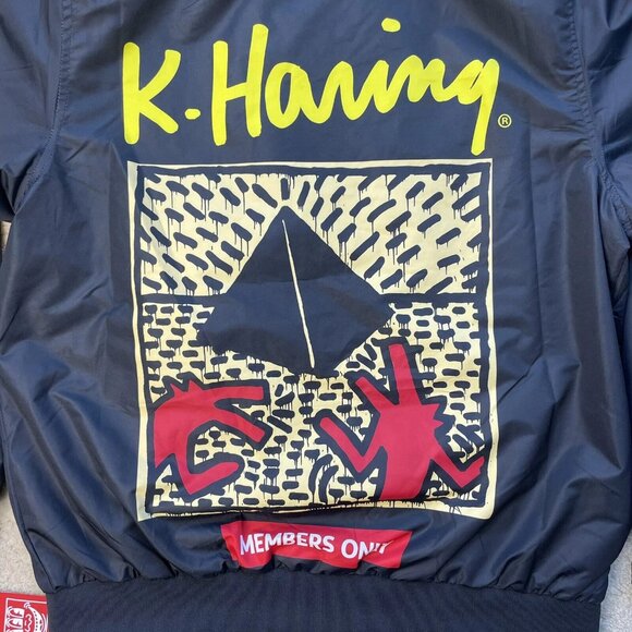 [L] KEITH HARING x MEMBERS ONLY Pyramid Heart Dance Artwork Bomber Jacket Black - Picture 3 of 10